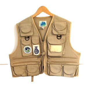 Fly Fishing Vest Mens Brown Large Vintage Zip Up Lake & Trail Trout Fisherman